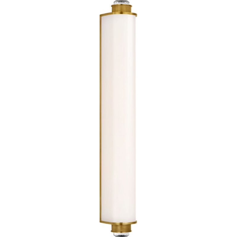 Percy Linear Bath Sconce with White Glass, 28.5" H x 3.75" W x 4" D, Soft Brass