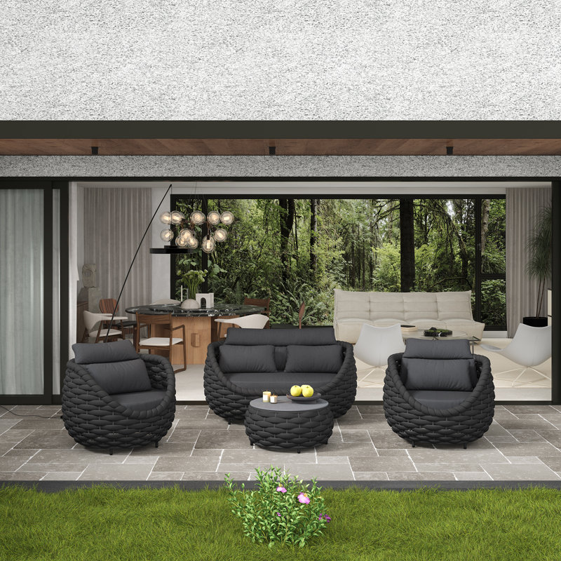 Ensemble de conversation pour 4 personnes avec coussins imperméables, Gris foncé