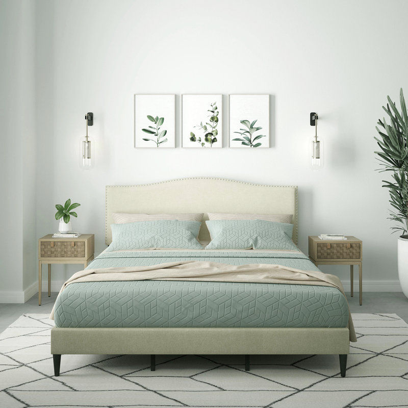Salvaggio Upholstered Platform Bed, Beige, King