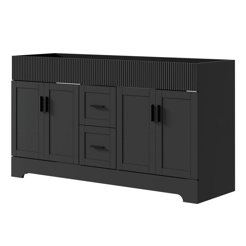Base de meuble-lavabo double 60 po seulement, comptoir de lavabo non inclus, Noir, noir, noir, noir