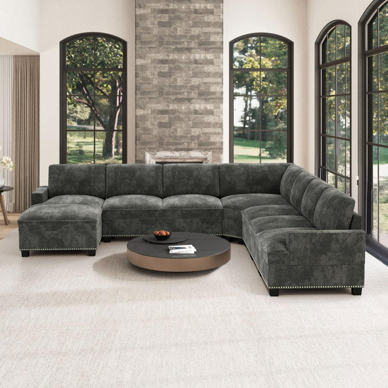  126" Wide Modern Corduroy Upholstered Modular Sectional Sofa Couch with Storage Ottoman, 36" H x 126" W x 126" D
