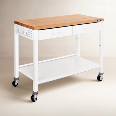 48'' Wide Stainless Steel Kitchen Rolling Cart Island with Solid Wood Top