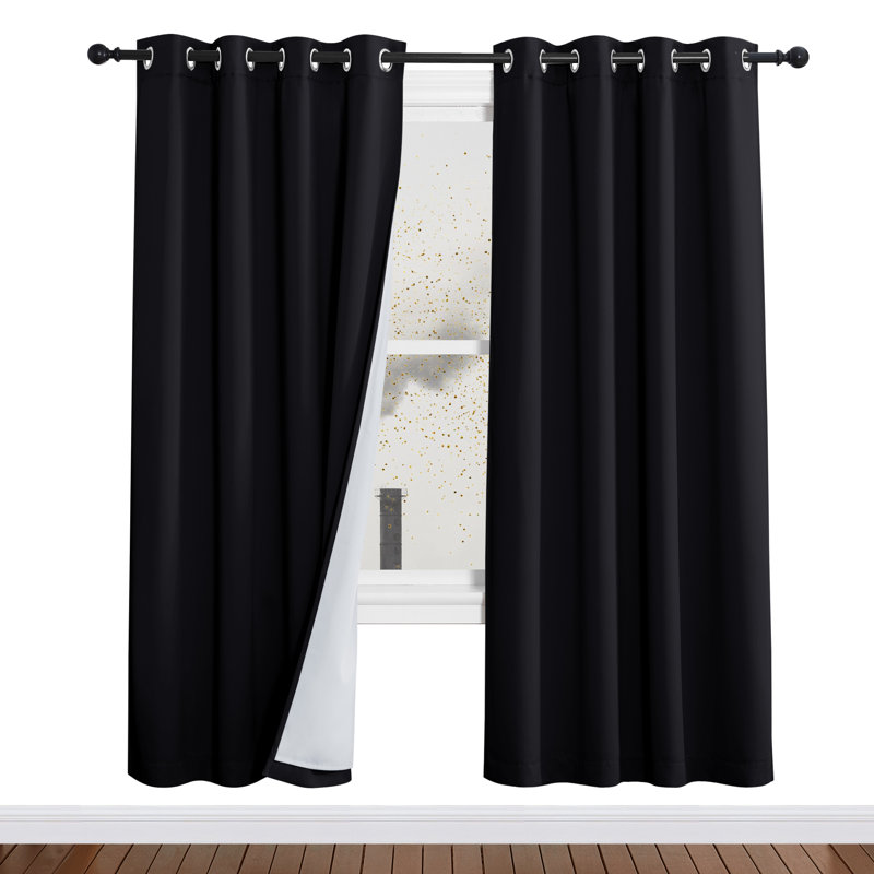 4-in-1 PM2.5 Particles Noise Blackout Thermal Insulation Curtains Heavy-Duty Full Light Shading Drapes with Detachable Liner for Villa/Hall/Dorm