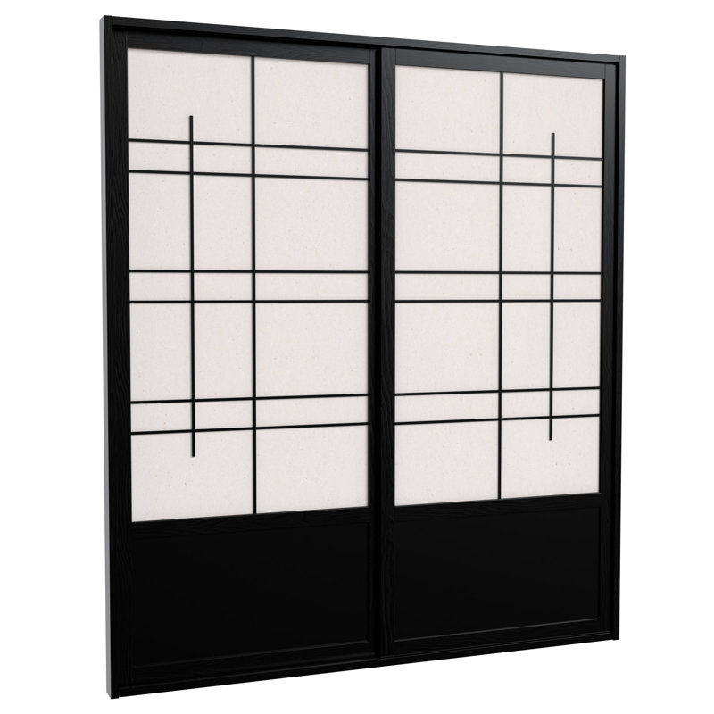 83" x 73.5" Eudes Shoji Double Sliding Room Divider, Black