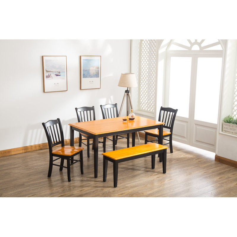 Weldy 6 - Person Solid Wood Top Four Leg Dining Set, Oak/Black