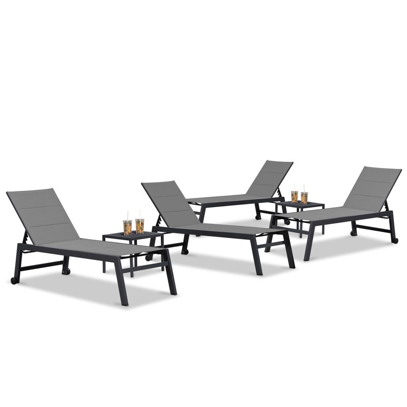 Chaise longue inclinable 66,15 po avec table, gris