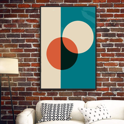 Abstrait, blocs de couleurs vibrantes, impression sur toile encadrée IDÉE4WALL, cercles entrecroisés avec motif de champs de couleur bleue, illustrations, art moderne, chic, relax / calme ultra pour le salon, la chambre à coucher, le bureau