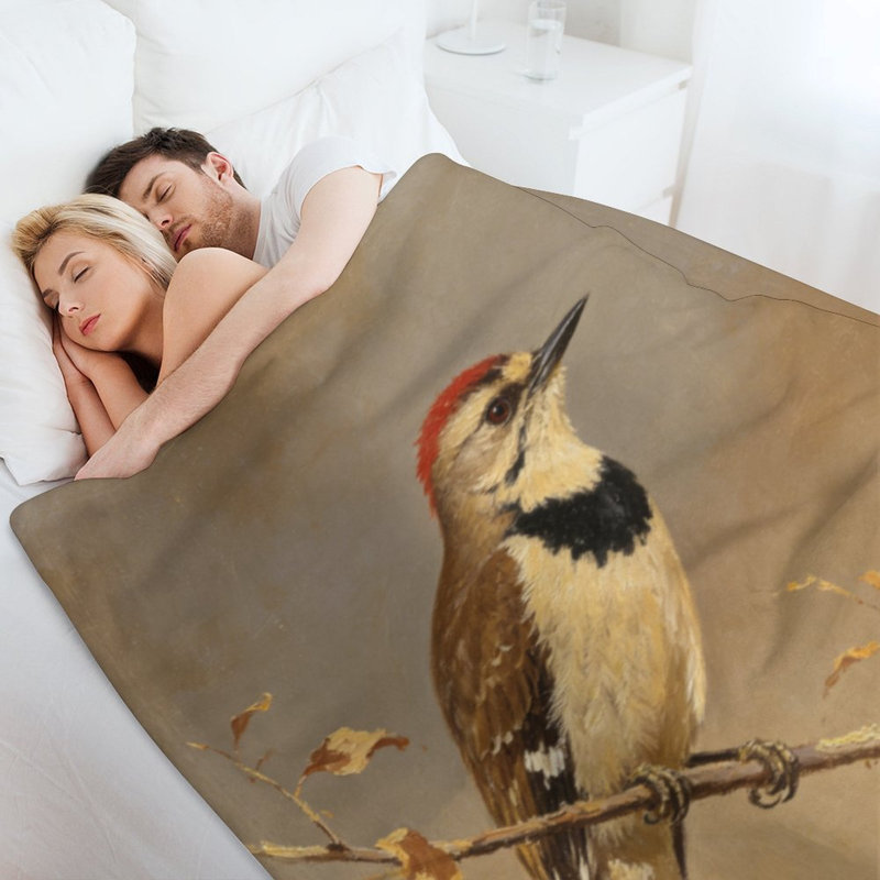 Jeté en flanelle Woodpecker on Branch, 50 x 60 po