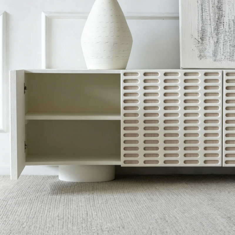 Meuble télé avec rangement de style français, Blanc cassé / blanc