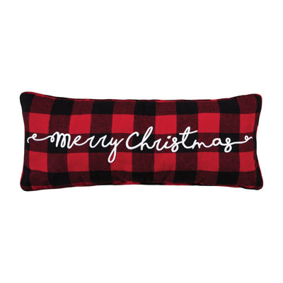 Merry Christmas Plaid Embroidered Throw Pillow