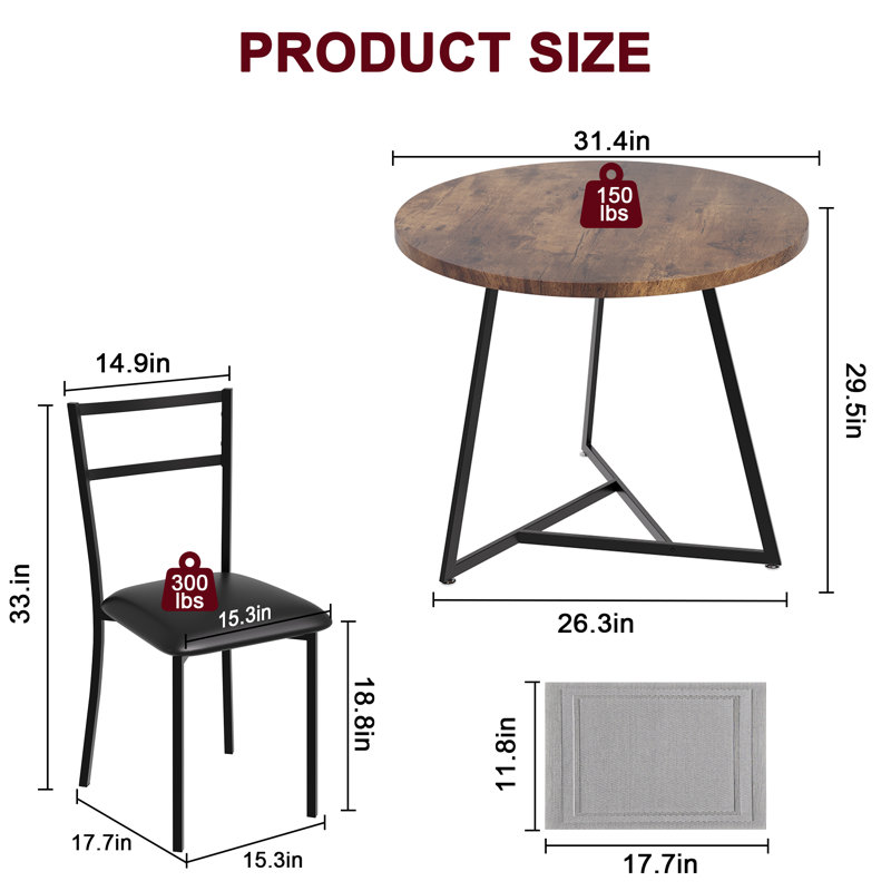 Round Dining Table for 2, Brown