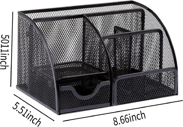 Buy Desk Organizer, MesDesk Organizer, Mesh Multifunctional Desktop Caddy  Pen Holder with 6 Compartments and 1 Drawer, Black Stationary Holder for  Home, Office Supplies, School, Classroom, Workshop Online - Shop Stationery  