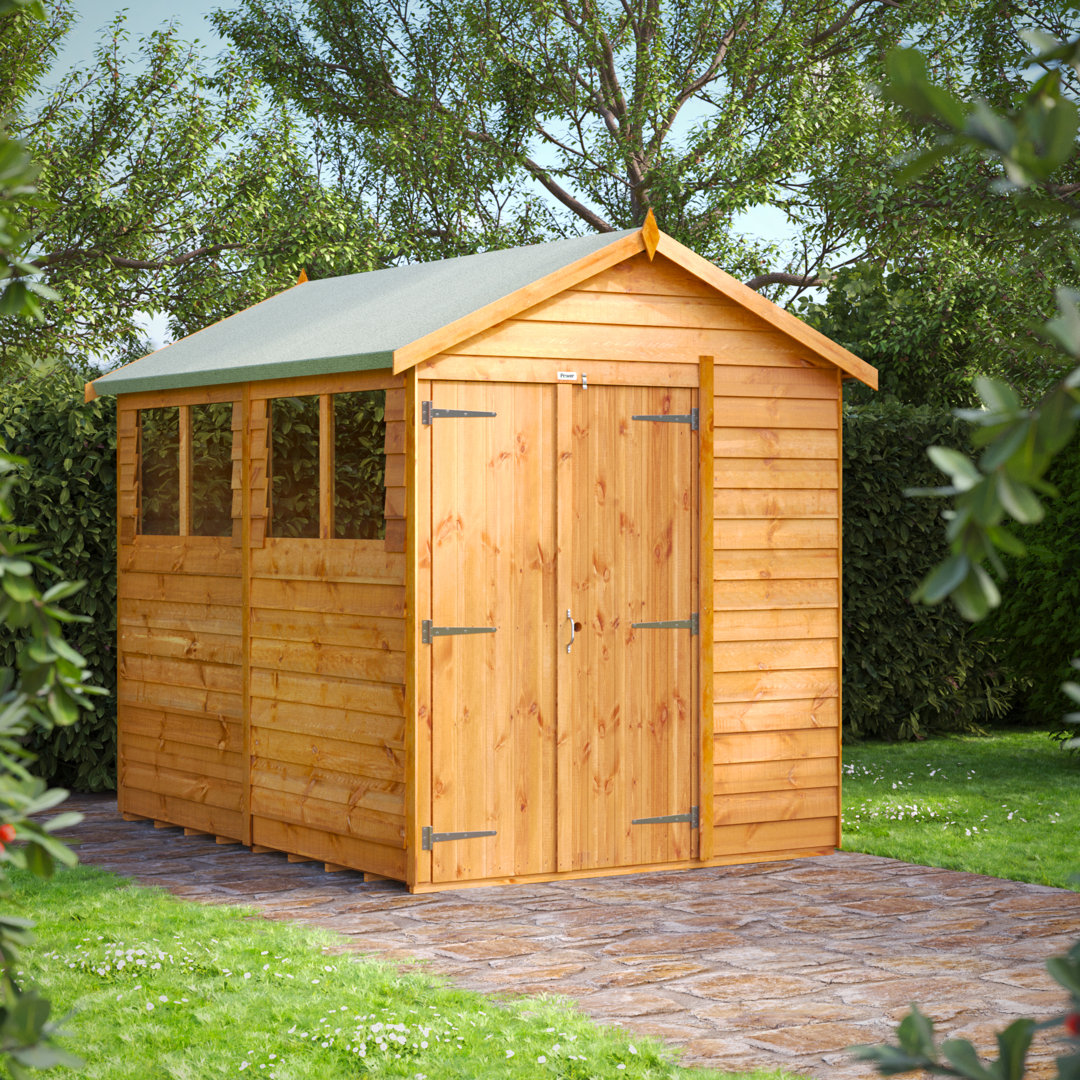 Powersheds 8 x 6ft Timber Overlap Apex Garden Shed, Double Doors