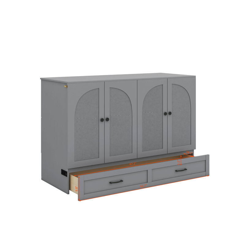Lit escamotable double avec tiroirs, gris