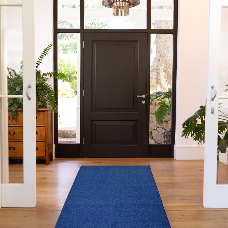 Tapis bleu touffeté Halterman, Tapis de couloir 2 pi 2 po x 6 pi