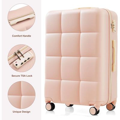 Pink 3-Piece ABS Hardside Luggage Set, Airline Approved Carry-On With Cup Holder, Spinner Wheels And TSA Lock