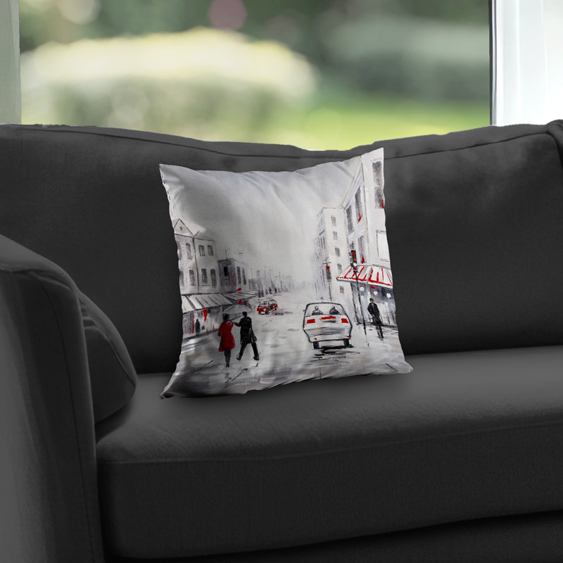 Peaceful street scene Gray poly twill throw for home decor