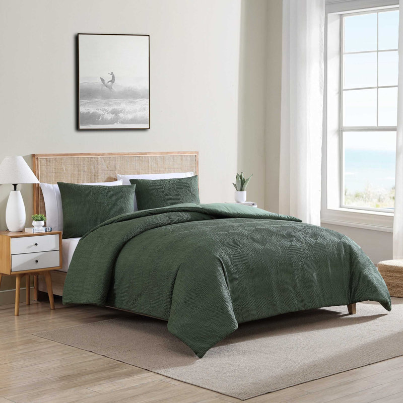 Kenneth Cole Ink Wash Vine Green Comforter Bonus Set, Édredon pour grand lit + 2 taies décoratives, Vert