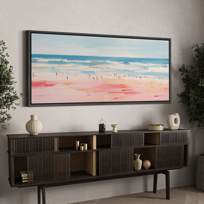 Coastal Beach " Extra Large Dreamy Pink Beach Bliss Seashore Coastal Ocean Waves Modern Art Decor "