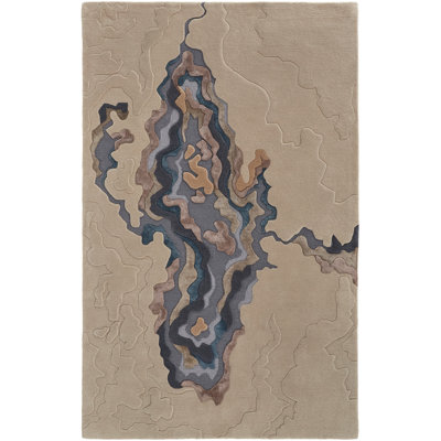 Modern Wool Rug, Blue/Beige Area Rug