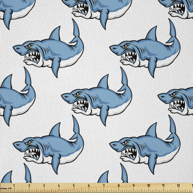 Dailan Fierce Predator Wild Shark Swimming Sharp Teeth Bite Nautical Theme Pattern Fabric