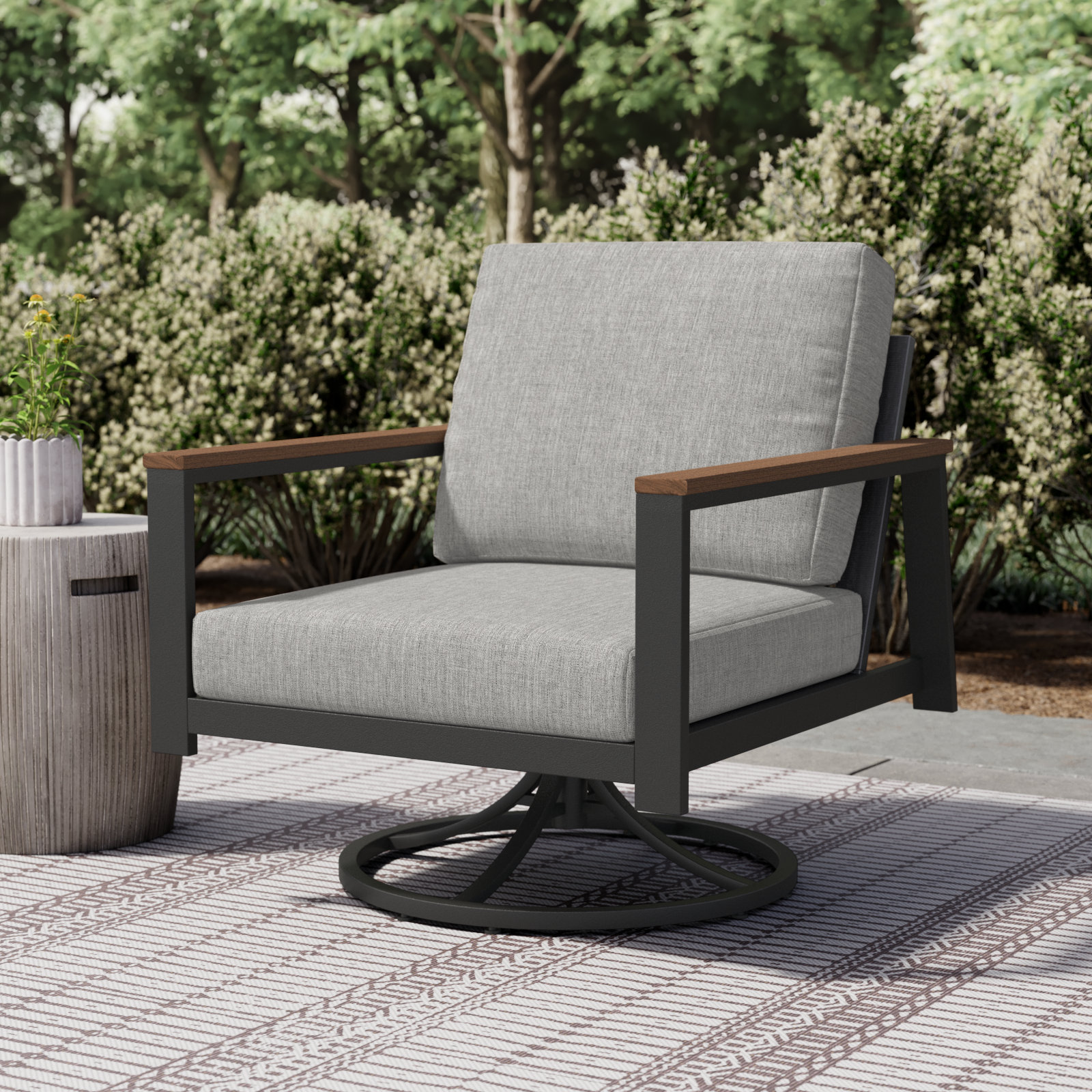 Townsend Sunbrella® Metal Patio Rocking Chair, Sunbrella® Canvas Granite, Mahogany, Yes