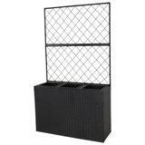 3-Section Wicker Planter Box with Trellis - Black