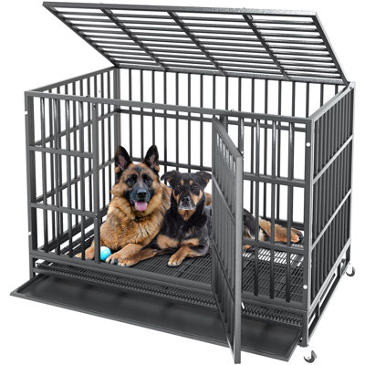  Adrihana 48/42/38 Inch Heavy Duty Dog Crate Cage with Lockable Wheels, Large Dog Kennel Indoor with Removable Tray