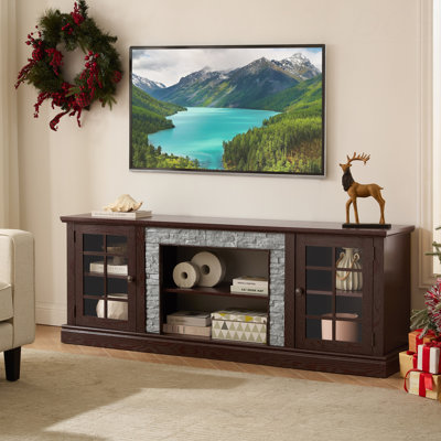 70" Modern TV Stand With 2-Door Storage, Faux Stone Media Console Cabinet, Large Entertainment Center For Living Room, TV Stand