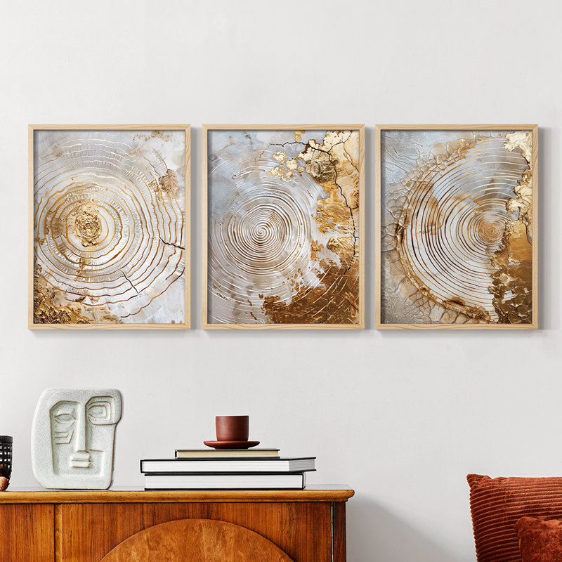 Abstract  Series  XLIX  -Set Of 3 Framed Giclee Prints -Ready to Hang, Natural Framed, 10" H x 8" W