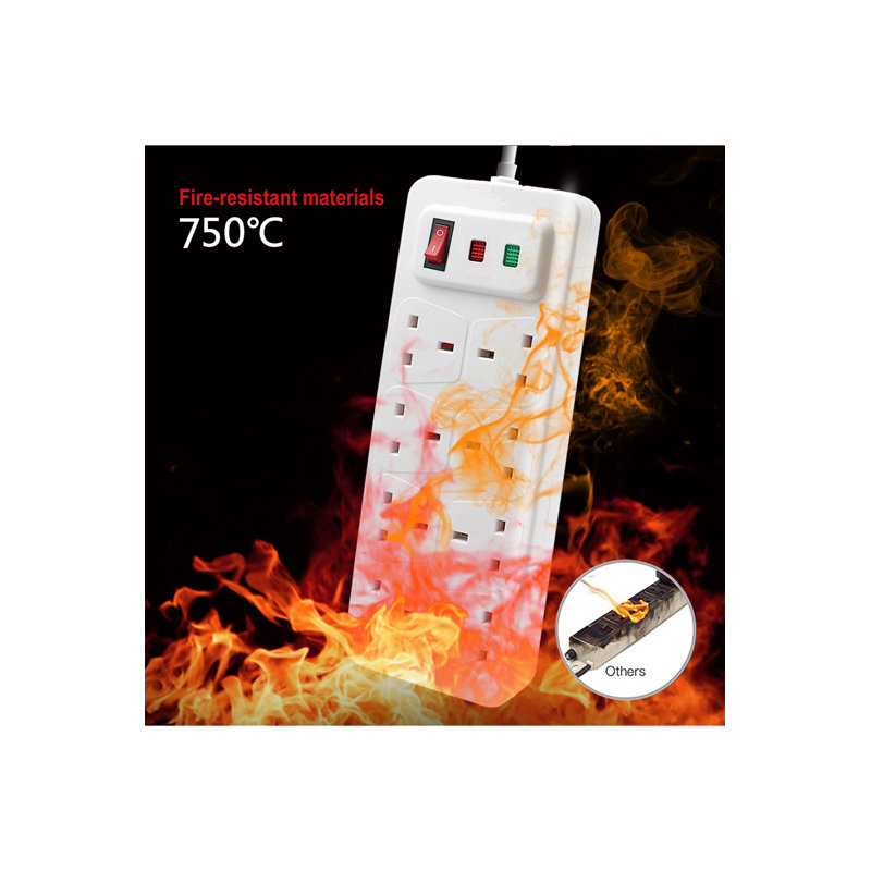 Wall Mounted 8 Way Extension Leads with Surge Protection 13A UK Plug,2M Cable