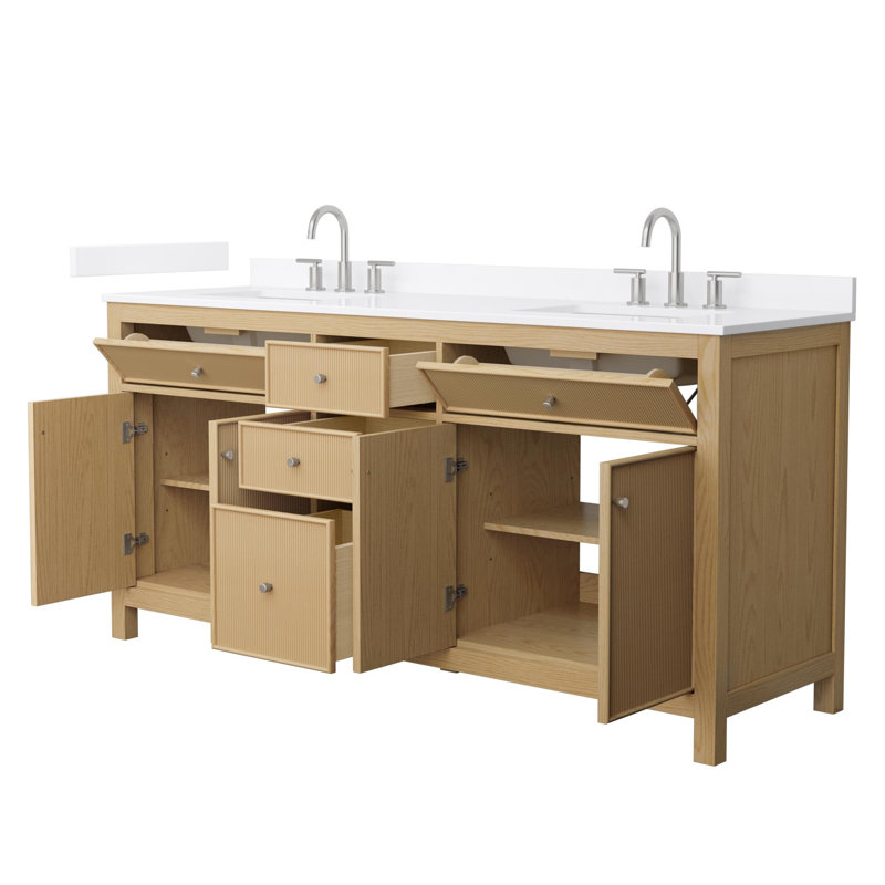 Pendry 72" Freestanding Double Bathroom Vanity with Quartz Top, Brushed Nickel