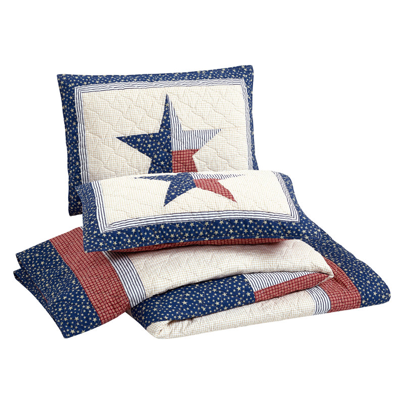 Ensemble de courtepointe en coton 3 pièces Modern Heirloom Texas Lone Star, Courtepointe très grand et 2 très grandes taies 