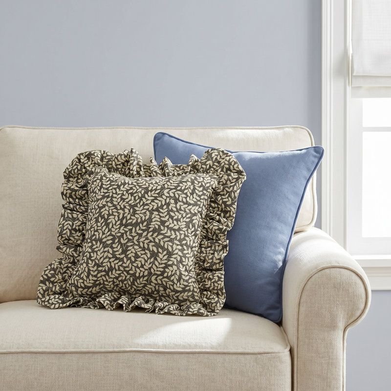 Zekia Ruffled Cotton Reversible Throw Pillow, Dark Blue