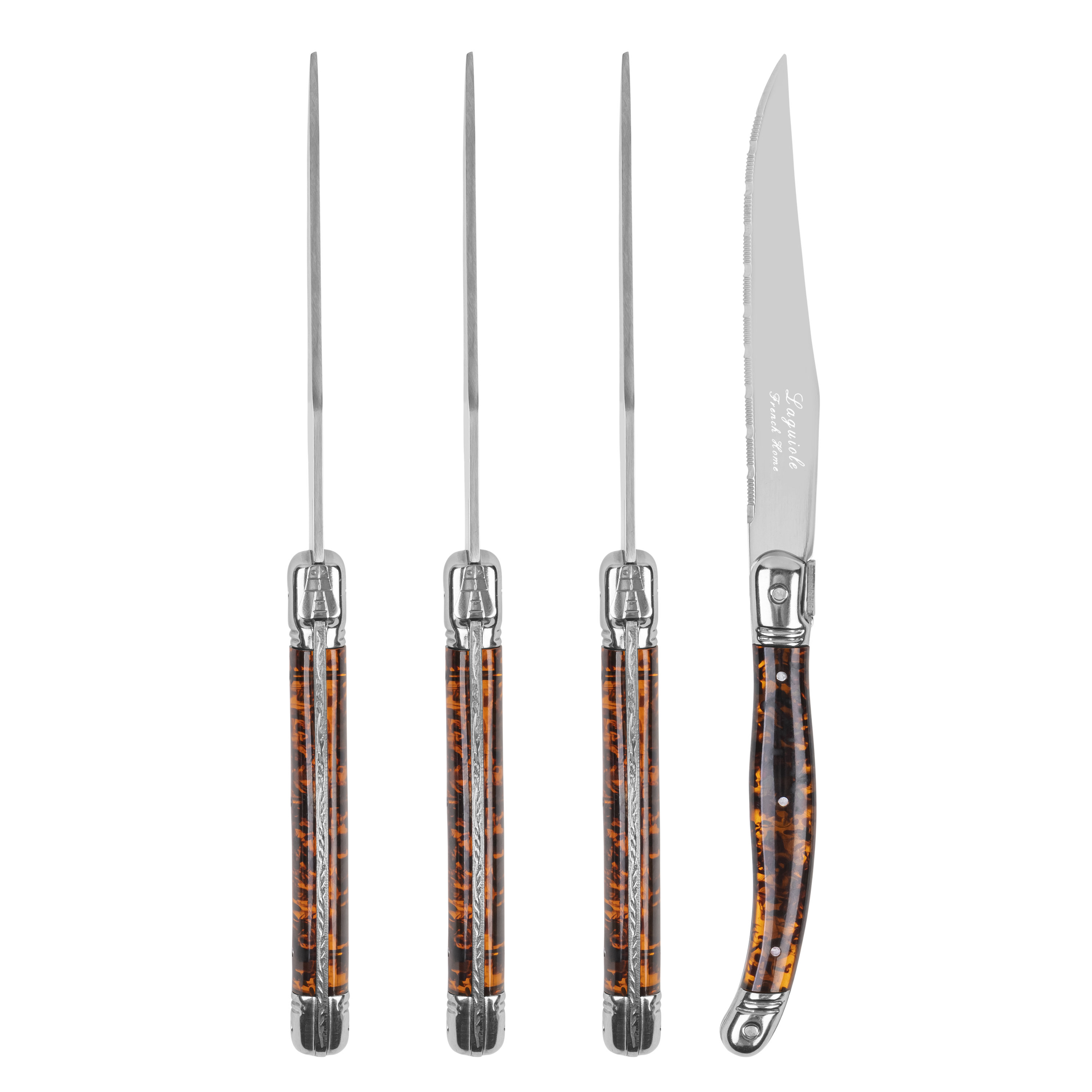 French Home Laguiole Connoisseur 4-Piece Steak Knife Set With Navy Handles | Perigold