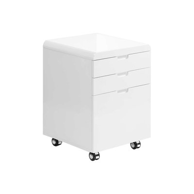 Rolling File Cabinet With Glossy White Coating Appearance, Office Storage Drawers, Modern Printer Stand Smooth Performance 3 Laminate And Ample Drawer Space