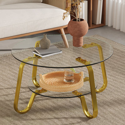 Table basse en verre trempé à double couche de style rétro minimaliste, taille 31,5 * 31,5 * 17,7 pouces, ajoutant une touche d'élégance à votre salon