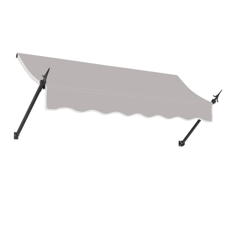 Awntech New Orleans Acrylic Fabric Fixed Awning with Iron Spear Arms, 24" H x 64.5" W x 16" D, Gray