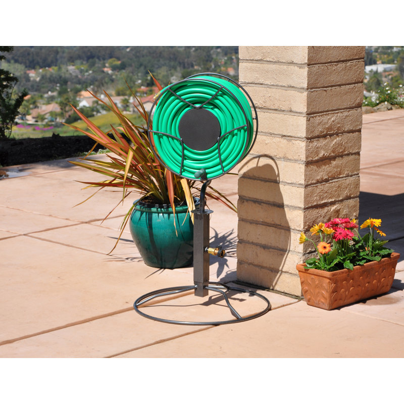 Yard Butler Free Standing Steel Swivel Hose Reel with Patio Base