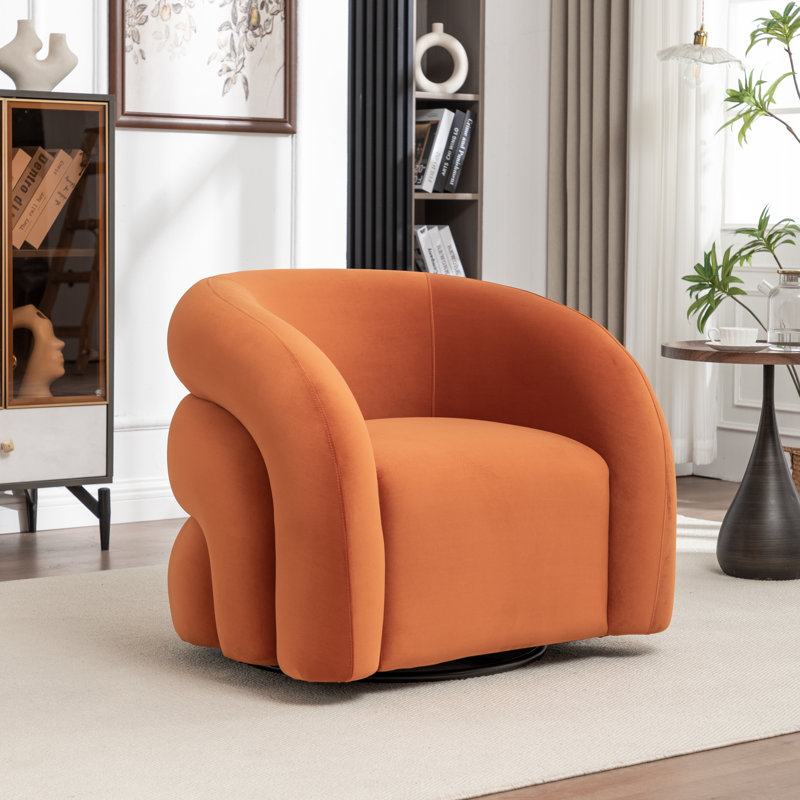 Coyle Upholstered Swivel Barrel Chair, Orange Velvet, 1