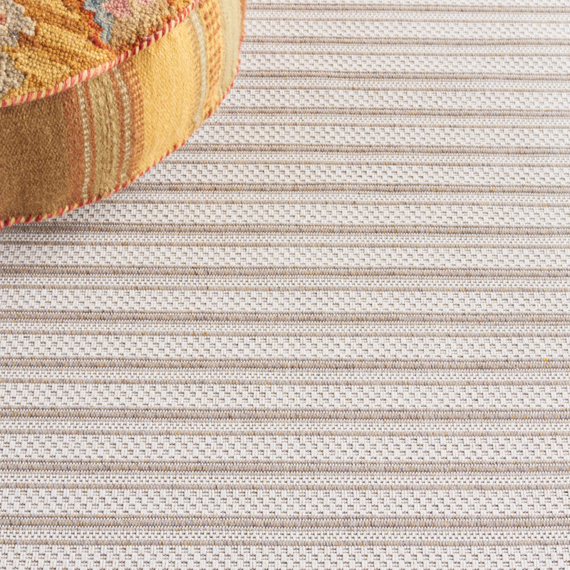 Martha Stewart Cotton Striped Rug in Taupe/Cream, Rectangle 5' x 7'