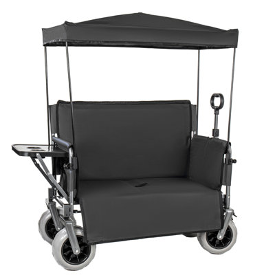 3-In-1 Collapsible Wagon Converts To Bench Convertible Folding Wagon Cart With Canopy &Rear-Mounted Folding Tabletop