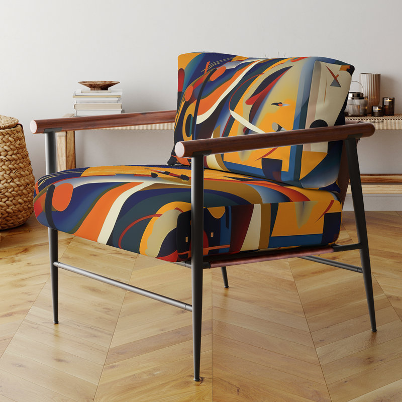 Daddario - Fauteuil rembourré à motif géométrique abstrait, Noir, noir, noir, noir