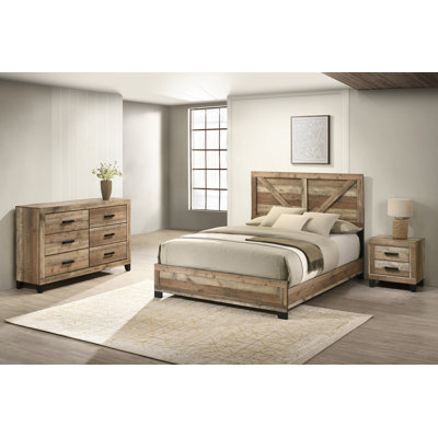 3 Piece Bedroom Set in Weathered Brown Pine by Gracie Oaks
