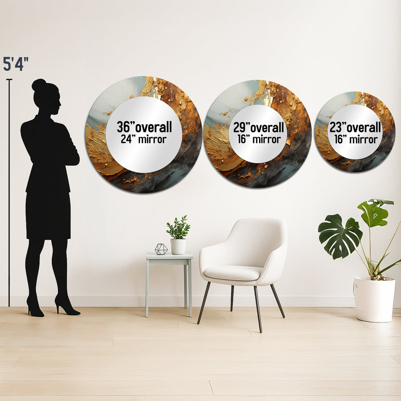 Gold Teal Oceans Alchemy Spiral - Abstract Spirals Unique Wall Mirror Decor, Gold Large Mirror, Printed Metal Art, 29" x 29"