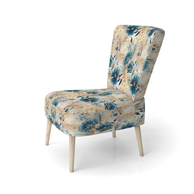 Beige et bleu Escape Flowers - Chaise d'appoint rembourrée Farmhouse, chaise d'appoint bleue