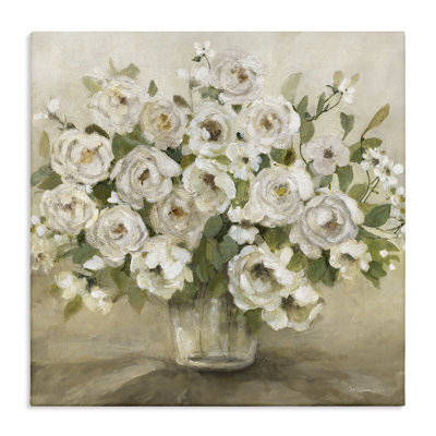 Round Roses with Green Leaves Canvas Wall Art, design by Carol Robinson