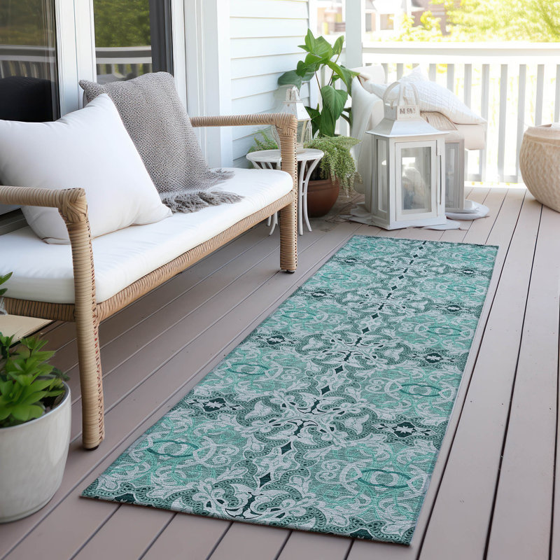 Lummus Machine Washable Damask Indoor / Outdoor Area Rug, Runner 2'3" x 7'6"