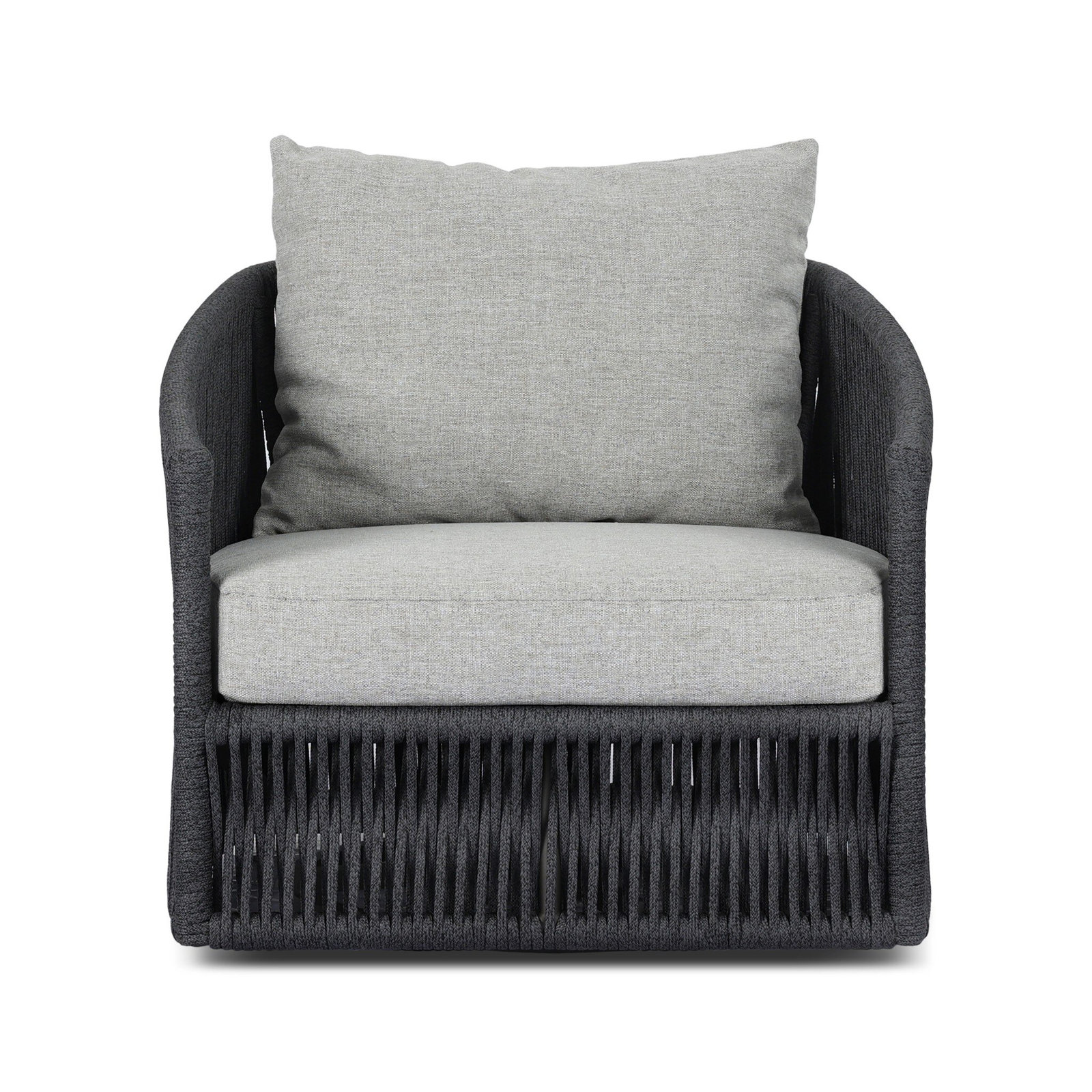 Nashira Swivel Outdoor Lounge Chair, Thick Dark Gray Rope, Alessi Slate