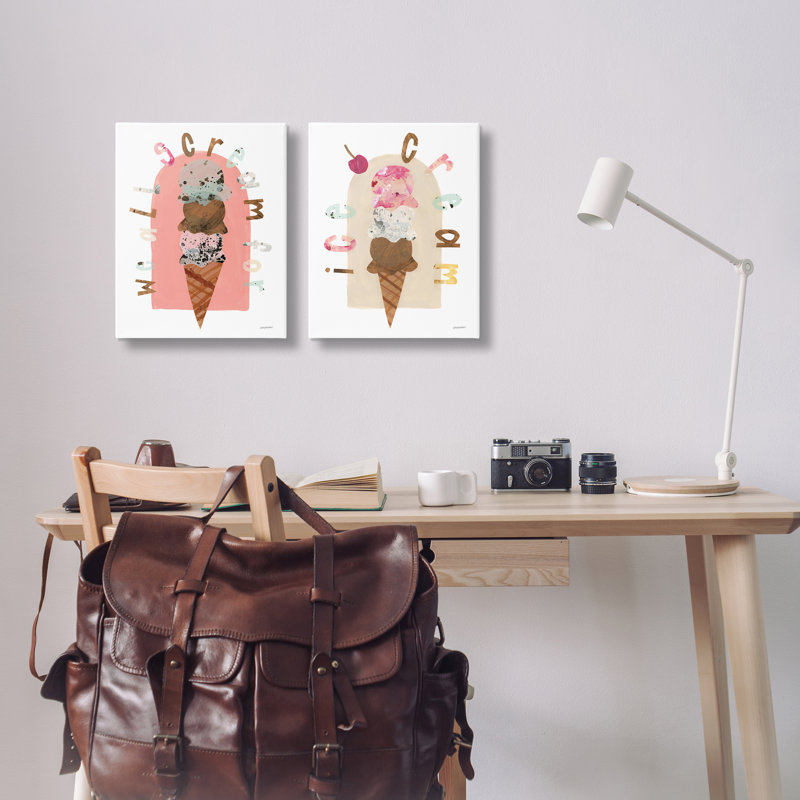  «Bright Pastels Ice Cream», ensemble de 2 toiles murales par Haley Knighten, H 20 po x l 16 po